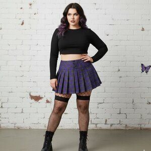 NWOT | Purple & Yellow Plaid Pleated Schoolgirl Mini Skirt | XXL